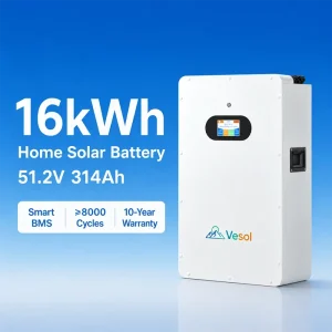 16kWh Grade 300Ah Wall Mounted Solar Storage Battery LiFePO4 51.2V Hybrid Backup Power System for House/Villa Residential ESS
