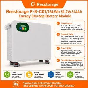 16kWh LiFePO4 Battery 51.2V 314Ah Solar Storage Battery Module for Home Inverter Backup Power System