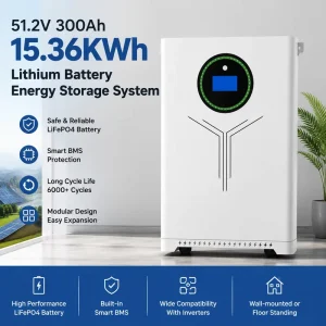 16kWh LiFePO4 Battery Pack 51.2V 300Ah Solar Home Energy Storage System Smart BMS Touch Screen IP54 RS485 Solar Energy Storage