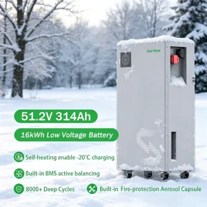 16kWh Lithium Battery 48V 314Ah LiFePO4 Cell Self-Heating Solar Energy Designed for Nordic Winter -20°C Charging