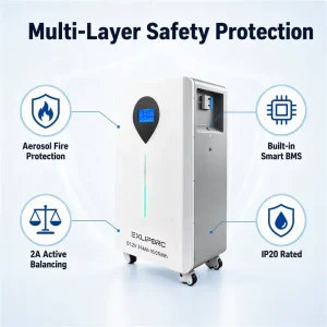 16kWh Solar Battery Aerosol Fire Protection 2A Active Balancing 8000 Cycles Home Energy Storage EPC Supply