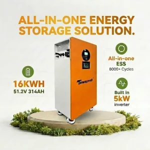 16kWh Solar Battery Energy Storage System 51.2V 314Ah All in One LiFePO4 Battery Pack with 5kW Off Grid Inverter for Home