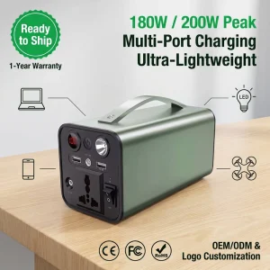 180W Lithium Ion Outdoor Portable Power Station for Home Lighting and Emergency
