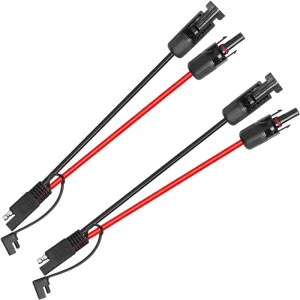 2 件装 1 英尺 10AWG PVC 太阳能电池板 SAE 适配器电缆 IP67 级 RV 大篷车电池充电器套件 反极性光伏连接电缆