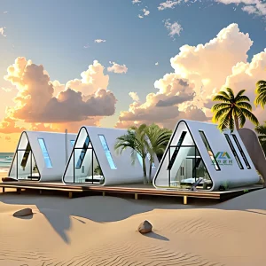 2-Bedroom Steel and Wood Structure Solar-Powered Modern Chinese Mountain Resort Hotel Office House