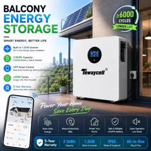 2.5kWh Balcony Battery with 1.2kW Inverter Solar Storage All in One System LiFePO4 IP65 Home ESS Balkonkraftwerk Plug and Play