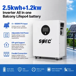 2.5kWh Balcony Solar ESS LiFePO4 Battery 6000 Cycles Home Solar System with 1.2kW Inverter WiFi Monitoring and Off-Grid Backup