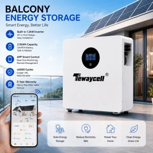 2.5kWh Stackable Balcony Energy Storage System LiFePO4 Solar Battery with Built in 1.2kW Inverter Hybrid Grid Compatible