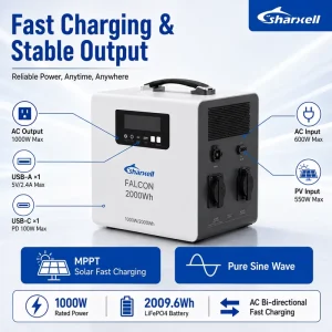 2000Wh Portable Solar Generator Kit 1000W Power Station with 400W Solar Panel for Home Shop Backup
