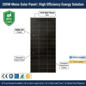 单晶太阳能电池板 200W 23% 效率 银色框架 CE 认证 1 年保修 适用于露营 Maxsolar MAX M200