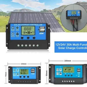 20A 30A PWM Solar Charge Controller 12V 24V 2 USB Ports LCD Display 1500W Max PV Power