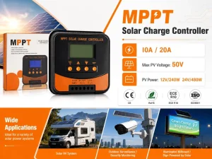 20A MPPT Solar Charge Controller (12V/24V Multi-Voltage PV Regulator) for Yacht and RV Solar Panel Systems