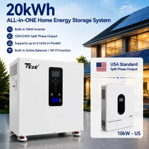 20kWh+10kW Split Phase Solar Inverter All in One Home ESS 120 240V Output With Wi Fi & Active Balancer for US Residential Use