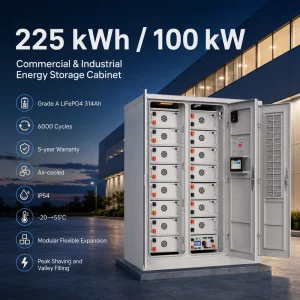 225kWh 100kW Commercial Solar Energy Storage System, Air-Cooled Cabinet, CE Standard for European Industrial Use