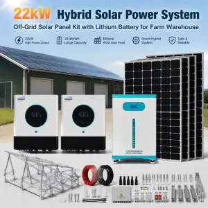 22kW Hybrid Solar Power System Off Grid Solar Panel Kit with Lithium Battery for Farm Warehouse