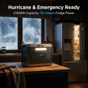 2400W 2160Wh LiFePO4 Portable Power Station with UPS for 15H Fridge Backup in Winter Blizzard Emergency