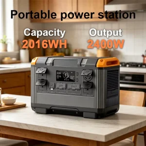 2400W Portable Power Station with Solar Charging, Type-C Fast Charging, Car Input, Lithium Battery & Generator Inverter