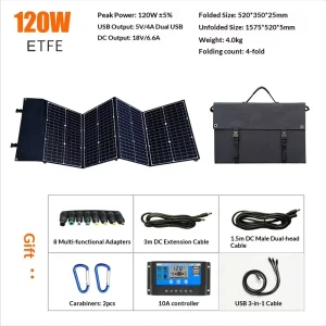 240W 60W Solar Folding Bag Portable Outdoor Power Supply Black Blue Monocrystalline Silicon High Efficiency Charging Panel