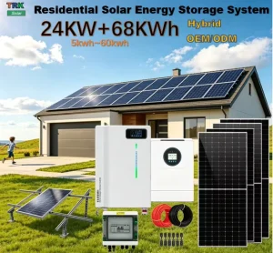 24KW Home Solar Energy Storage System 68KWh LiFePO4 Battery Hybrid Inverter for House Daily Power Supply OEM ODM