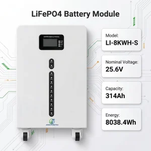 25.6V 314Ah LiFePO4 Battery 8038Wh 200A Peak Stackable Hybrid Grid Wall Mounted Home Solar Storage