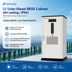 25kW 48kWh 64kWh Solar Diesel Hybrid BESS Cabinet All One LiFePO4 Battery Storage System RS485/WIFI Air Cooling IP54