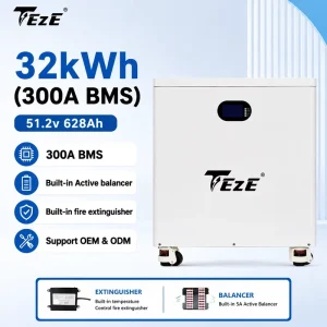 28kWh 32kWh LiFePO4 Home Energy Storage 51.2V 628Ah Solar Stored Energy Cell with 300A BMS Off grid Lithium ion Battery Pack