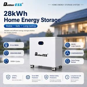 28kWh LiFePO4 Home Energy Storage Battery Pack 51.2V 560Ah Residential ESS with 200A/300A BMS Solar Power