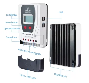 3 Stage PWM Solar Charge Controller 10A 12V/24V Light + Time Control LCD Display 2000W Max PV