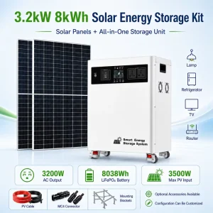 3.2kW 8kWh All-in-One Hybrid Off-Grid Solar Energy Storage System Kit with Rigid Solar Panels Model T1500 Max for Home