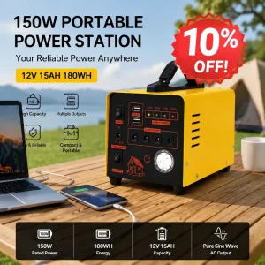 300W 180Wh LiFePO4 Portable Power Station Pure Sine Wave Solar Generator with MPPT Type C PD for Camping Home Emergency Backup