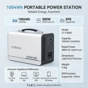 300W 1kWh Portable Power Station Solar Generator LiFePO4 Emergency Home Power Supply Outdoor Camping Use