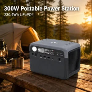 300W 230Wh LiFePO4 Portable Power Station 2500-Cycle Mini Generator 50W Charge 40W Solar MPPT USB-C LED DC 3kg Outdoor Emergency