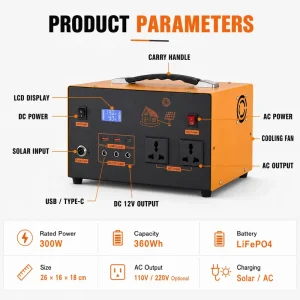 300W Portable Power Station 360Wh Solar Generator for Boondocking Van Life RV Off Grid Living Camping Road Trip Travel