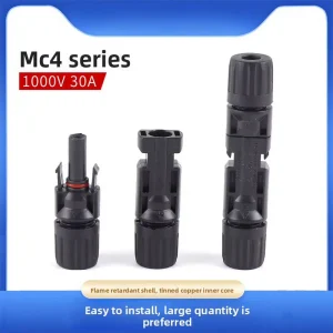 光伏太阳能电池板连接器铜质30A 1000V IP67防水直流4针公/母插头