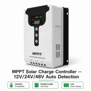 30A 120A MPPT Solar Charge Controller with LCD Display Bluetooth for 12V 24V Home Solar Systems