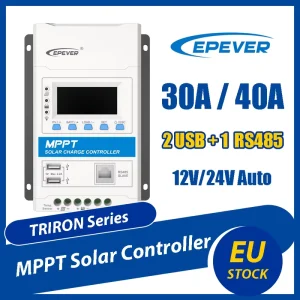 30A/40A MPPT Solar Charge Controller for 12V/24VDC Systems with LCD Display, Two USB Ports, RS485, and 100V/150V PV Input