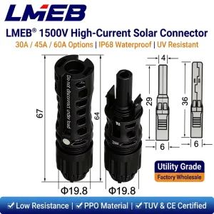 30A 45A 60A 1500V 太阳能电池板连接器组件 IP67 防水无氧铜触点电源 1P 电缆 2.5 4 6mm2