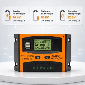 30A PWM Solar Charge Controller 12V/24V Battery Regulator with LCD Display Dual USB for Off-Grid PV Solar Systems