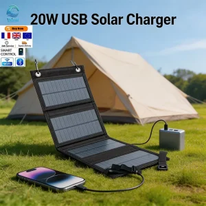 30W Tricell Mono PERC Foldable USB Solar Panel Black for Camping