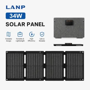 34W Foldable Solar Panel IP67 Waterproof USB Charger Lightweight Portable Backpack Clip Camping Hiking Outdoor