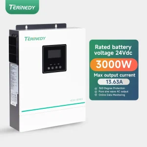 3KW Off Grid Hybrid Solar Inverter 24V DC to AC Dual MPPT Pure Sine Wave Single Phase for Home IP21 Indoor Use