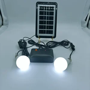3W Solar Lighting Kit with Two Hanging Bulbs and Mobile Phone Charger