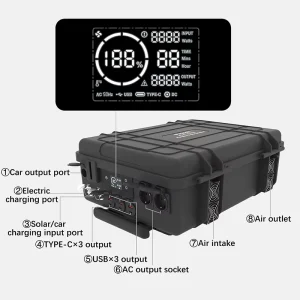 3kW Portable Solar Generator with Flashlight and Car Power LiFePO4 Battery Pure Sine Wave Inverter for Home and Camping