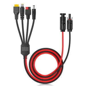 4-in-1 Solar Panel Connector Extension Cable Splitter with DC 8mm, 5.5mm, and XT60 Female Connectors