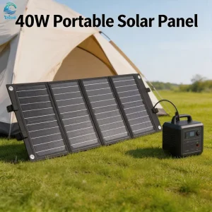 40W Monocrystalline Foldable Solar Panel Black USB DC Output for Camping