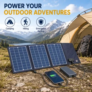 40W Monocrystalline Portable Foldable Solar Panel with Dual USB and DC Output 1kg for Outdoor Emergency Power