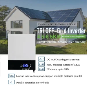 4500W Solar Hybrid Inverter 24V Pure Sine Wave Built in 120A MPPT Charge Controller 6500W PV Input 500VDC Grid CAN