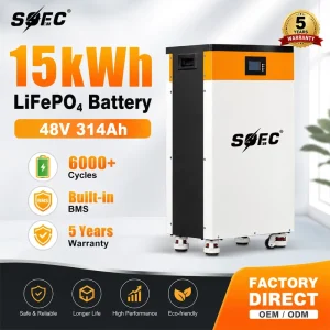 48V 314Ah LiFePO4 Battery 15kWh Solar Energy Storage System 6000+ Cycles Rechargeable Lithium Ion Battery for Home Backup