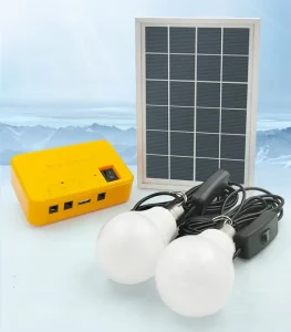 4W Portable Mini Solar Lighting Kit with 2 LED Bulbs LiFePO4 Battery Small Home Energy System with DC Lamp and USB Charging Port
