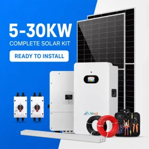5-20kW 混合太阳能发电系统一体式家用太阳能套件，含太阳能电池板、逆变器、磷酸铁锂电池和安装配件